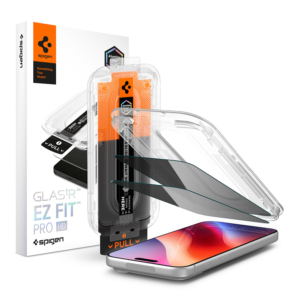 Privacy-Displayschutzfolie Spigen GlastR EZ FIT Pro HD für Apple iPhone 18 Pro Max, gehärtetes Glas, Vollkleber, 2er-Set AGL12033