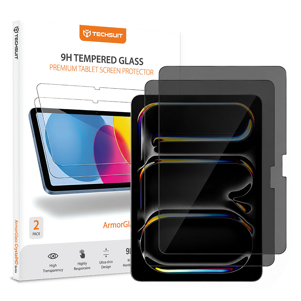 Privacy-Schutzfolie Techsuit ArmorGlass CrystalHD für Apple iPad Air 13 (2026), gehärtetes Glas, Full Glue, 2er-Set