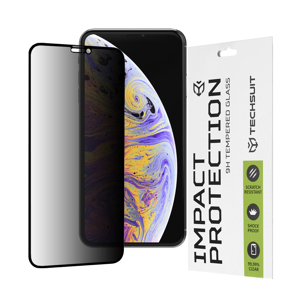 Privacy Techsuit Displayschutzfolie für Apple iPhone 11 Pro Max / XS Max, gehärtetes Glas, Full Glue, 111D