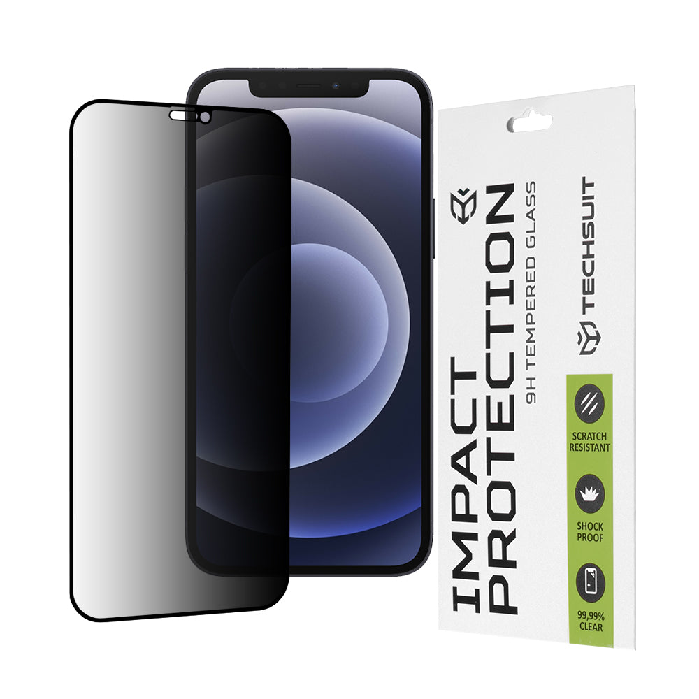 Privacy-Schutzfolie Techsuit für Apple iPhone 12 / 12 Pro, gehärtetes Glas, Full Glue, 111D