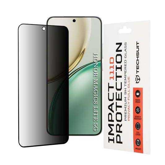 Privacy Techsuit Screen Protector for Honor Magic8 Lite, Tempered Glass, 111D