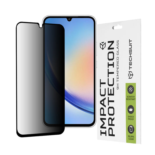 Privacy Techsuit Displayschutzfolie für Samsung Galaxy A34 A346, gehärtetes Glas, Full Glue, 111D