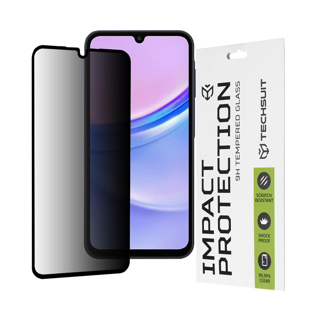 Privacy Techsuit Displayschutzfolie für Samsung Galaxy M15 / A15 5G A156 / A15 A155, gehärtetes Glas, Full Glue, 111D
