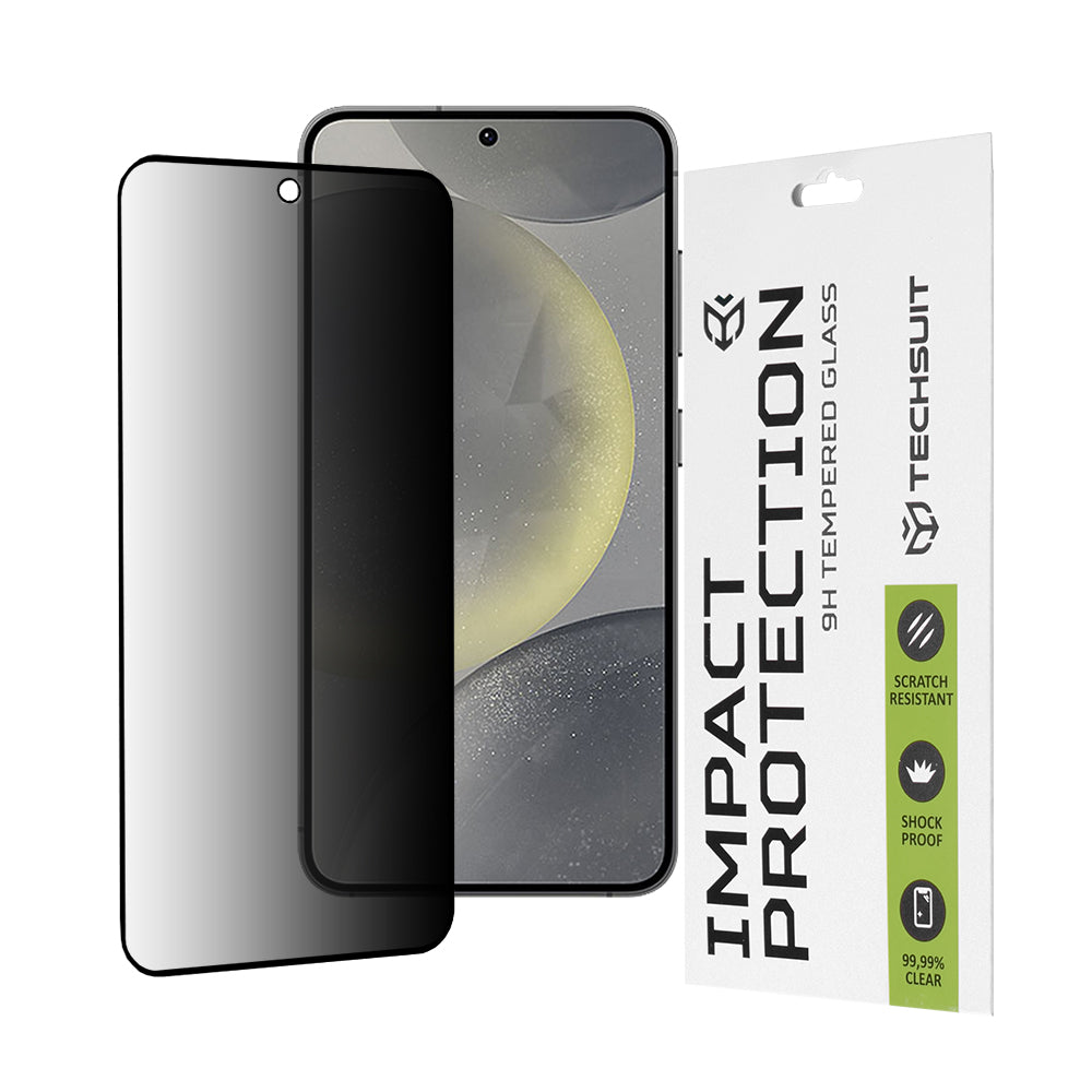 Privacy Techsuit Displayschutzfolie für Samsung Galaxy S25 S931 / S24 S921, gehärtetes Glas, Full Glue, 111D