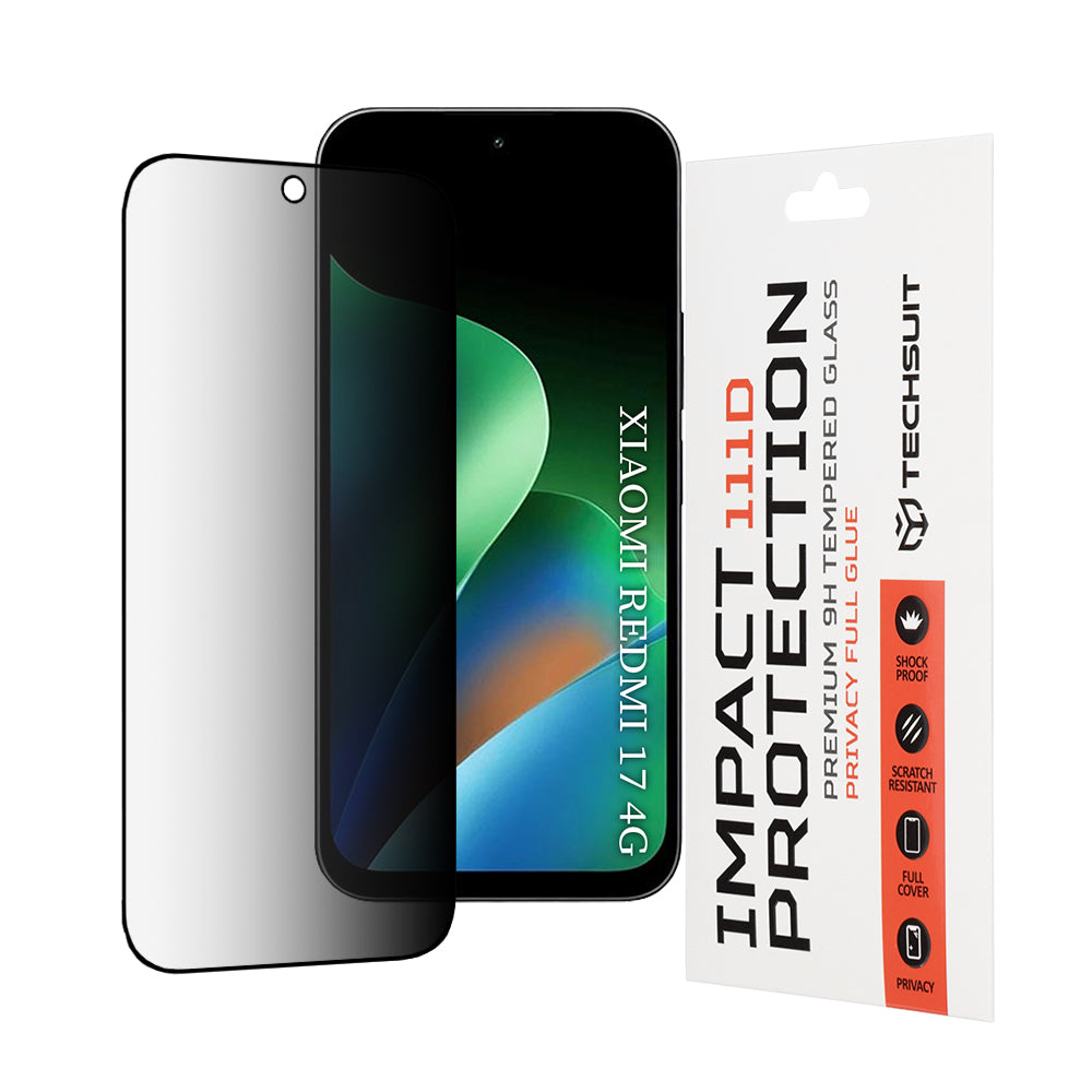 Privacy Techsuit Displayschutzfolie für Xiaomi Redmi 17 5G / 17 4G, gehärtetes Glas, Full Glue, 111D