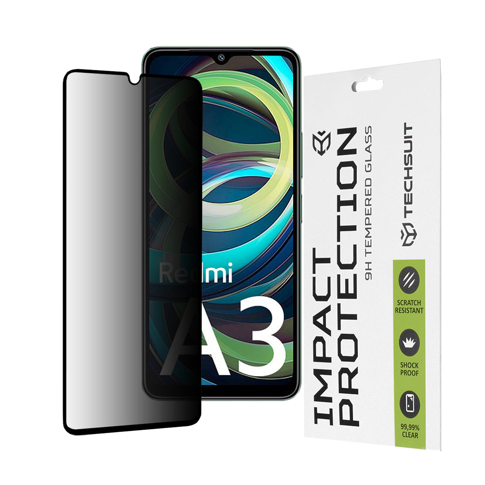 Privacy Techsuit Displayschutzfolie für Xiaomi Redmi A3x / A3, gehärtetes Glas, Full Glue, 111D