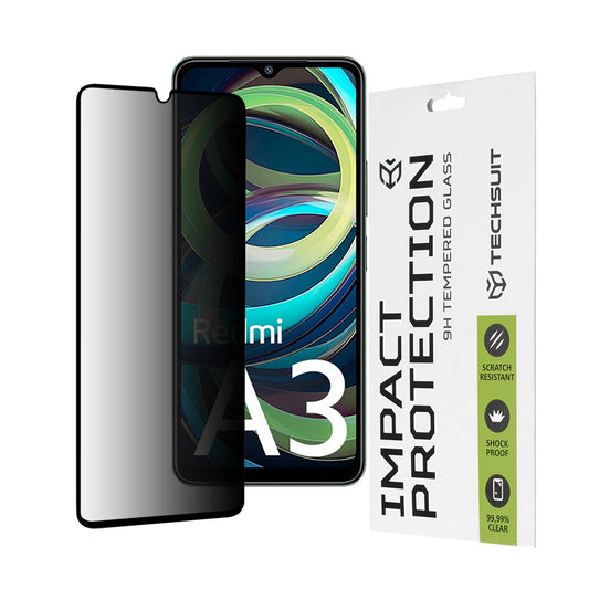Privacy Techsuit Displayschutzfolie für Xiaomi Redmi A3x / A3, gehärtetes Glas, Full Glue, 111D