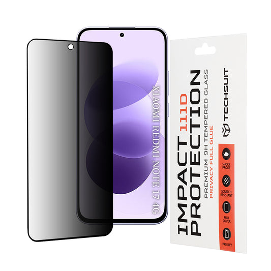 Techsuit Privacy Displayschutzfolie für Xiaomi Redmi Note 17 4G / Note 17 5G, gehärtetes Glas, Full Glue, 111D