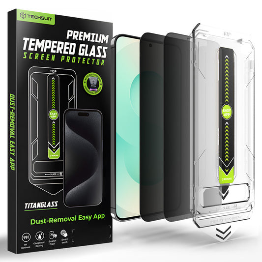 Schutzfolie Privacy Techsuit TitanGlass CrystalHD für Samsung Galaxy S26 Plus, gehärtetes Glas, Full Glue, Set mit 2 Stück.