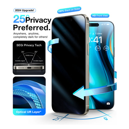 Schutzfolie Privacy Torras GlassGo Install Master für Apple iPhone 17 Pro, Gehärtetes Glas, Vollverklebung