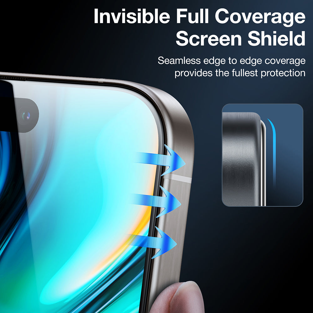 Schutzfolie Privacy Torras GlassGo Install Master für Apple iPhone 17 Pro, Gehärtetes Glas, Vollverklebung