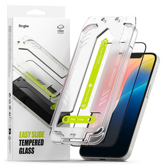 Ringke Easy Slide Displayschutzfolie für Apple iPhone 17e / 16e / 14 / 13 Pro, gehärtetes Glas, Full Glue, 2er Set, Schwarz