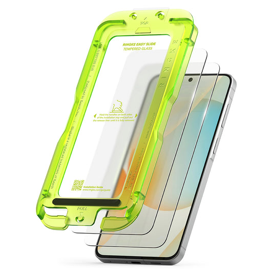 Schutzfolie Ringke Easy Slide für Samsung Galaxy A57 5G, gehärtetes Glas, Vollkleber, Set mit 2 Stück.