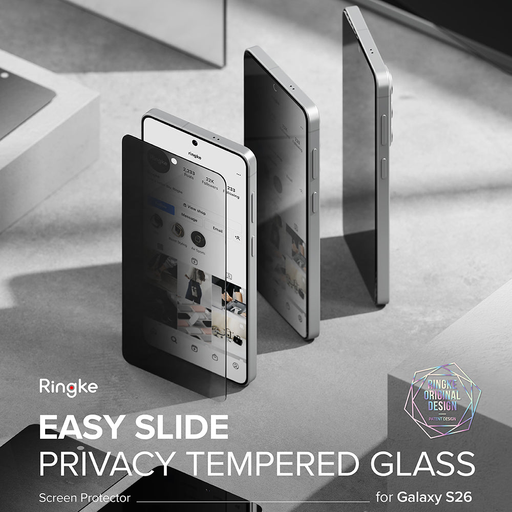 Schutzfolie Ringke Easy Slide für Samsung Galaxy S26 S942, gehärtetes Glas, Vollkleber, Set mit 2 Stück, Schwarz