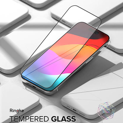 Ringke Displayschutzfolie für Apple iPhone 15 Pro Max, gehärtetes Glas, Full Glue, Schwarz