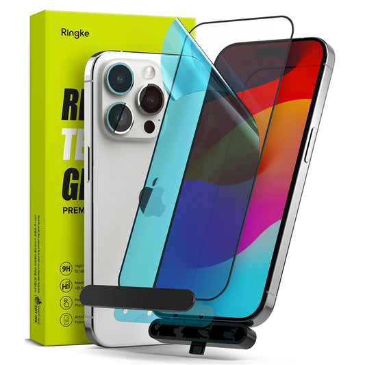 Ringke Displayschutzfolie für Apple iPhone 15 Pro, gehärtetes Glas, Full Glue, Schwarz