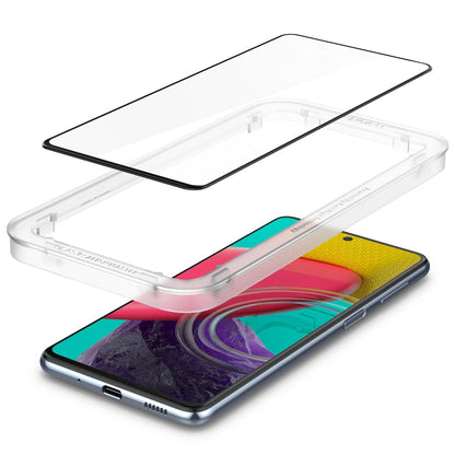 Schutzfolie Spigen GlastR Align Master für Samsung Galaxy M53 M536, gehärtetes Glas, vollflächiger Kleber, Schwarz