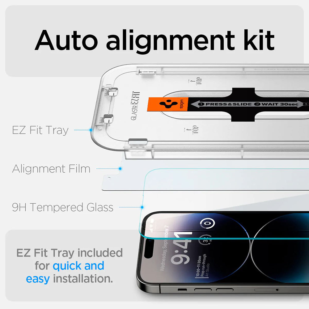 Spigen GlastR EZ FIT Screen Protector for Apple iPhone 14 Pro, Tempered Glass, Full Glue, Set of 2 pieces AGL05214
