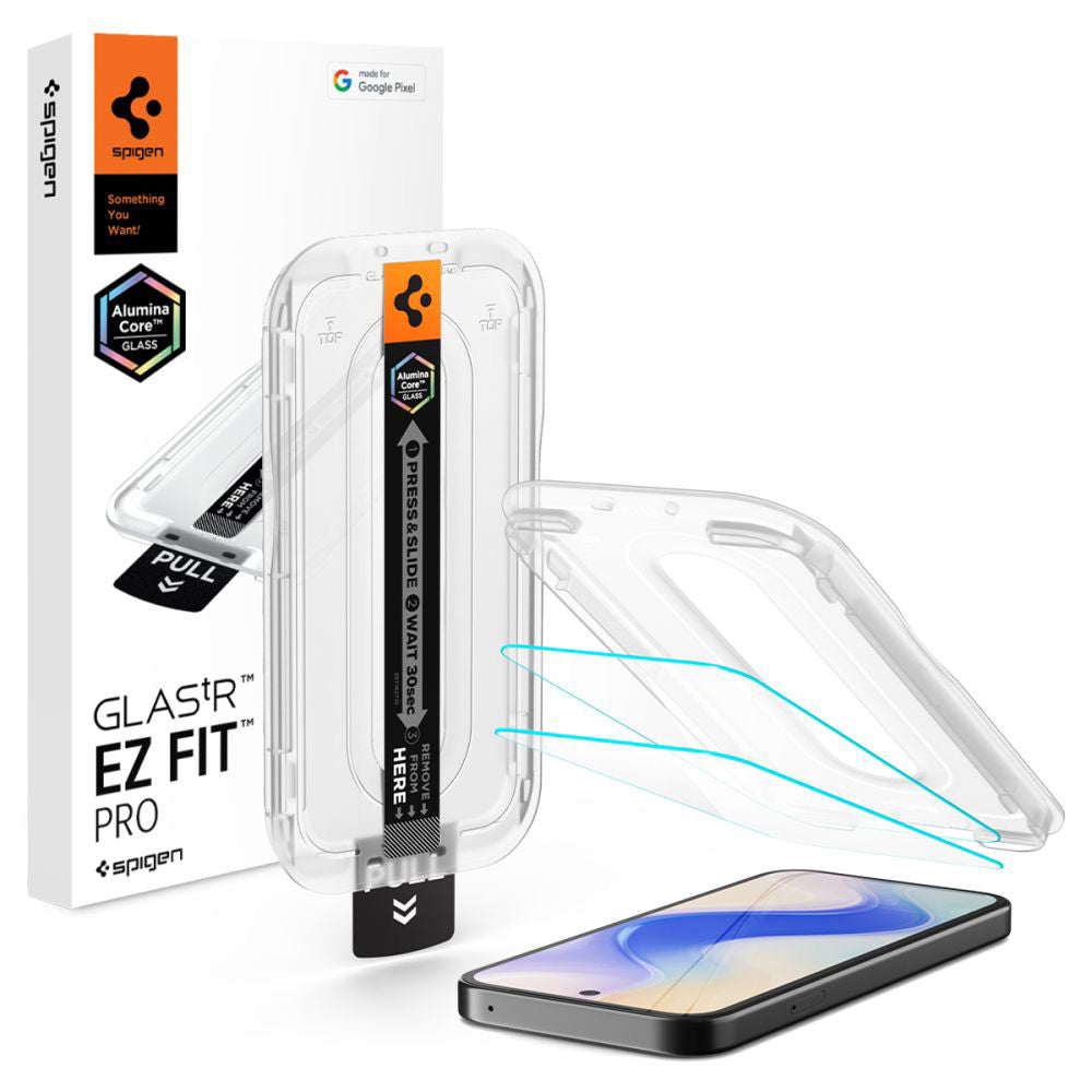 Schutzfolie Spigen GlastR EZ FIT Pro HD für Google Pixel 10a, gehärtetes Glas, Full Glue, Set 2 Stück AGL11364
