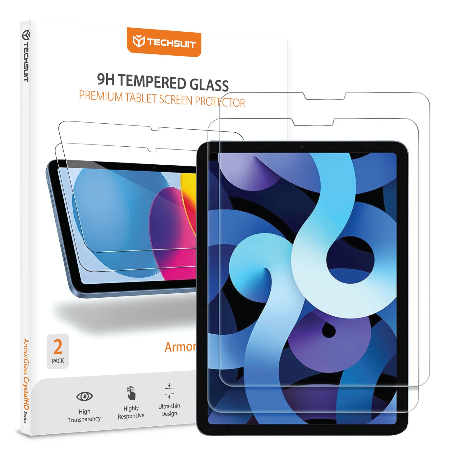 Schutzfolie Techsuit ArmorGlass CrystalHD für Apple iPad Air 11 (2024) / Air (2022), gehärtetes Glas, Full Glue, Set mit 2 Stück