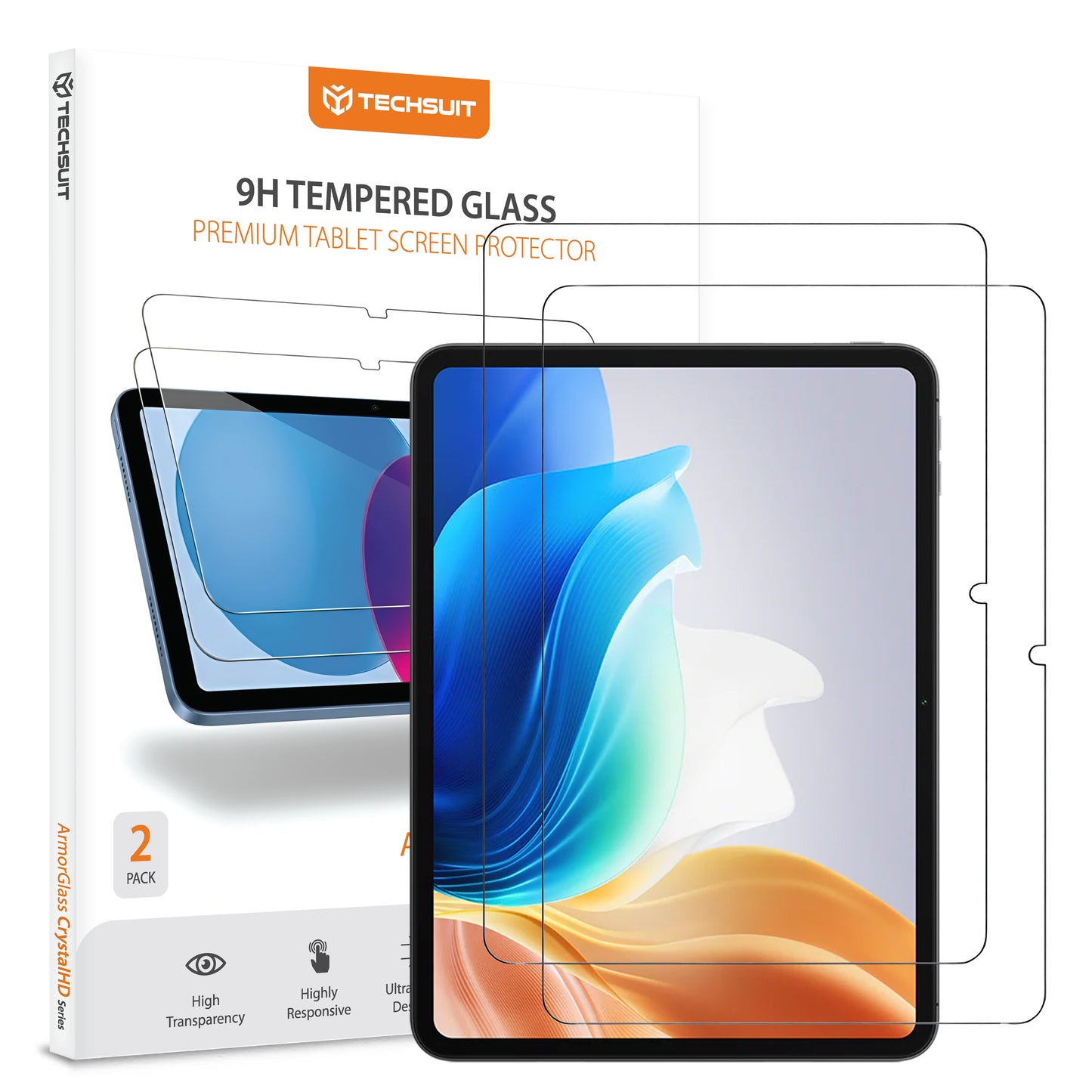 Schutzfolie Techsuit ArmorGlass CrystalHD für Oppo Pad Air2 / Pad Neo / OnePlus Pad Go, gehärtetes Glas, Full Glue, Set mit 2 Stück