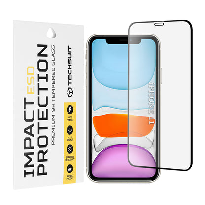 Techsuit Displayschutzfolie für Apple iPhone 11 / XR, gehärtetes Glas, Full Glue, Schwarz