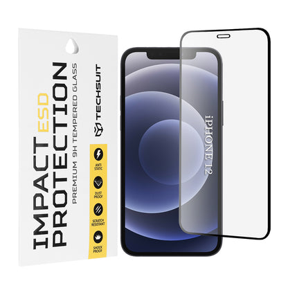 Techsuit Displayschutzfolie für Apple iPhone 12 / 12 Pro, gehärtetes Glas, Full Glue, Schwarz