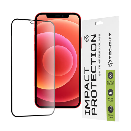 Techsuit Displayschutzfolie für Apple iPhone 12 mini, gehärtetes Glas, Full Glue, 111D, Schwarz
