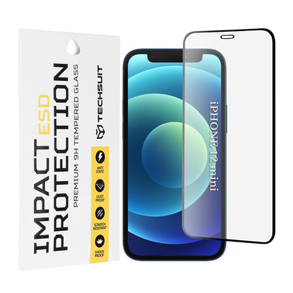 Techsuit Screen Protector Film for Apple iPhone 12 mini, Tempered Glass, Full Glue, Black