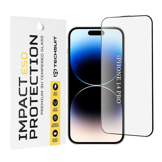 Techsuit Displayschutzfolie für Apple iPhone 14 Pro, gehärtetes Glas, Full Glue, Schwarz