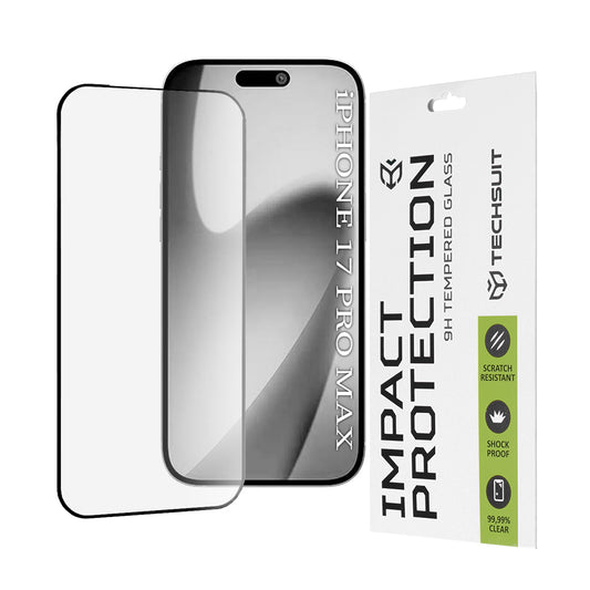 Schutzfolie Techsuit für Apple iPhone 17 Pro Max, gehärtetes Glas, Full Glue, 111D, Schwarz