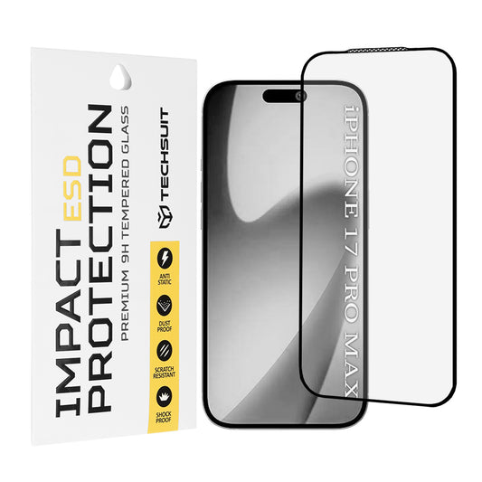 Schutzfolie Techsuit für Apple iPhone 17 Pro Max, gehärtetes Glas, Full Glue, Schwarz