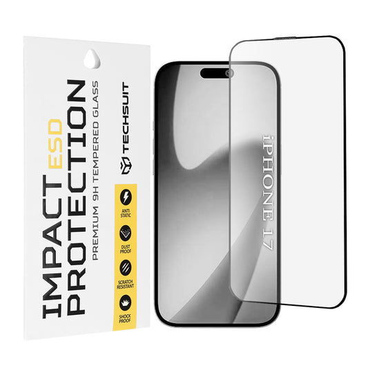 Schutzfolie Techsuit für Apple iPhone 17, gehärtetes Glas, Full Glue, Schwarz