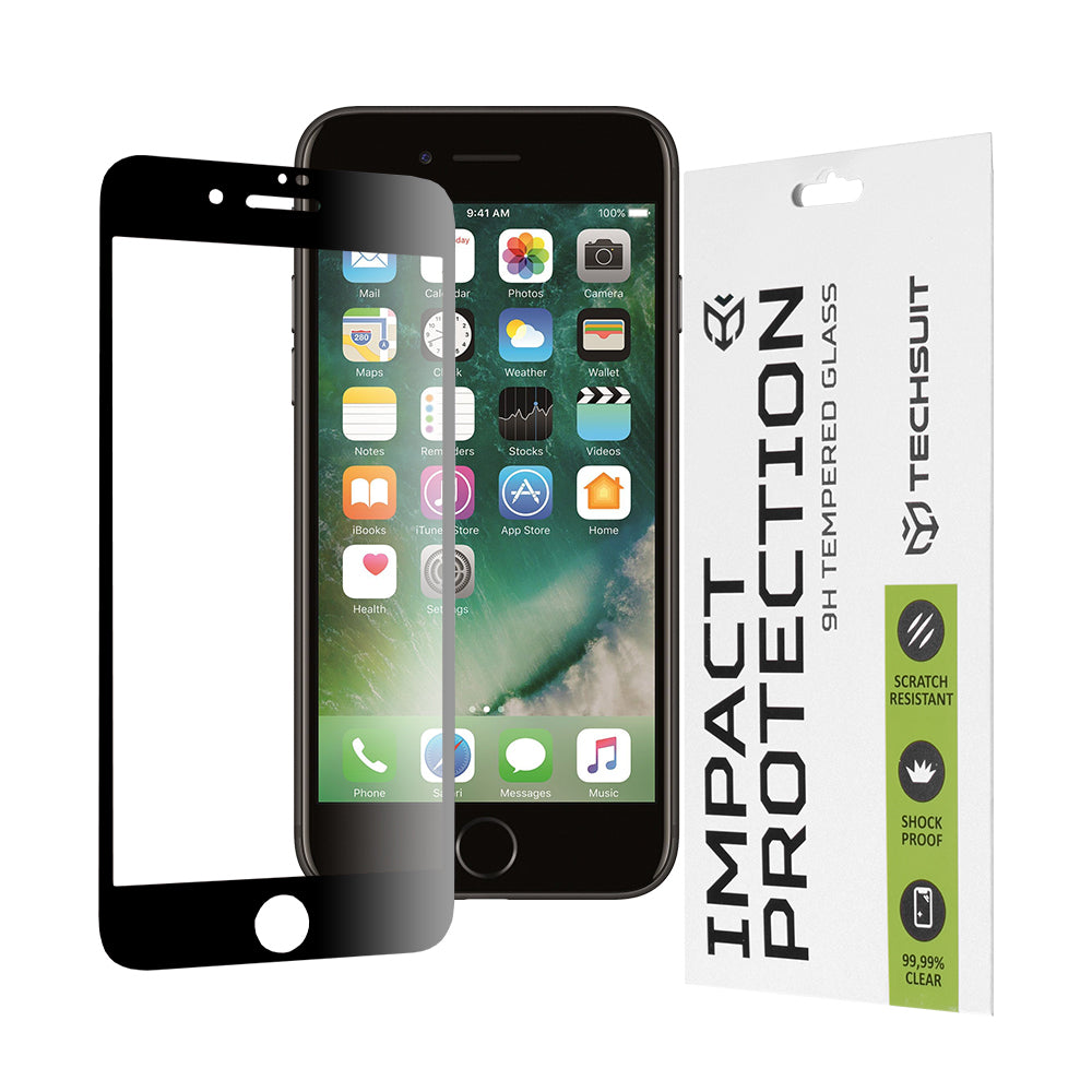 Techsuit Displayschutzfolie für Apple iPhone 8 Plus / 7 Plus, gehärtetes Glas, Full Glue, 111D, Schwarz