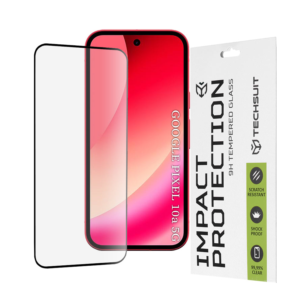 Schutzfolie Techsuit für Google Pixel 10a, gehärtetes Glas, Full Glue, 111D, Schwarz