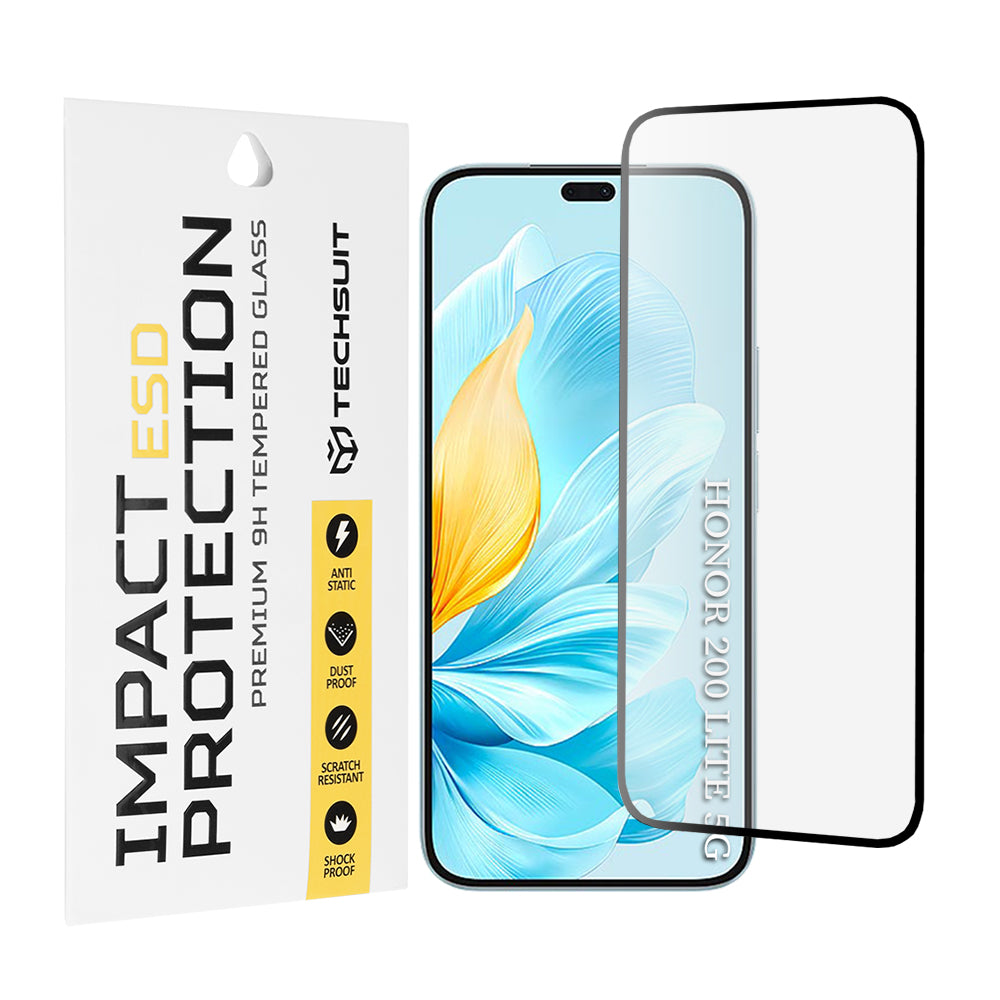 Techsuit Displayschutzfolie für Honor 200 Lite, gehärtetes Glas, Full Glue, schwarz