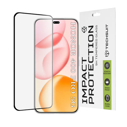 Techsuit Displayschutzfolie für Honor 400 Pro, gehärtetes Glas, Full Glue, 111D, Schwarz