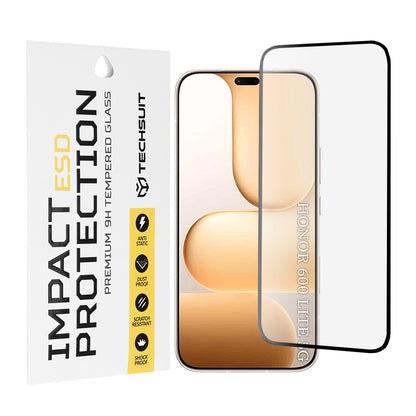 Schutzfolie Techsuit für Honor 600 Lite, gehärtetes Glas, Full Glue, Schwarz
