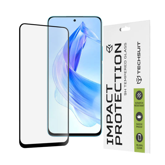 Techsuit Displayschutzfolie für Honor 90 Lite, gehärtetes Glas, Full Glue, 111D, Schwarz