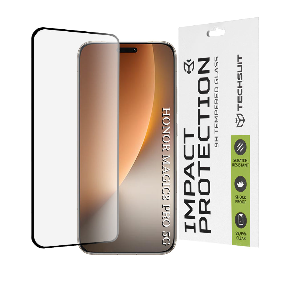 Schutzfolie Techsuit für Honor Magic8 Pro, gehärtetes Glas, Full Glue, 111D, Schwarz