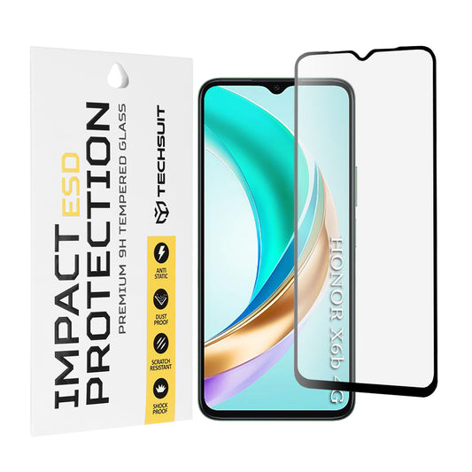 Techsuit Displayschutzfolie für Honor X6b, gehärtetes Glas, Full Glue, Schwarz