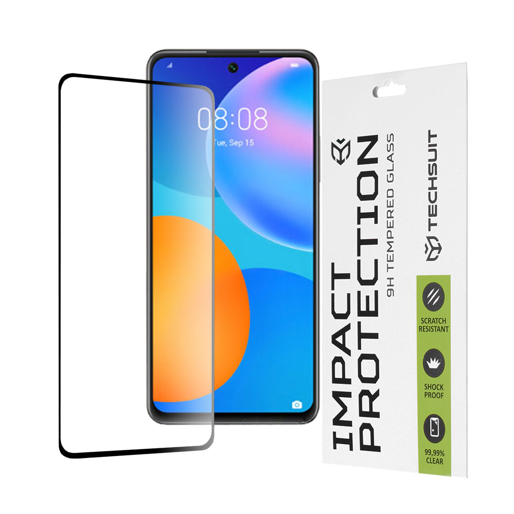 Techsuit Displayschutzfolie für Huawei P smart 2021, gehärtetes Glas, Full Glue, 111D, Schwarz
