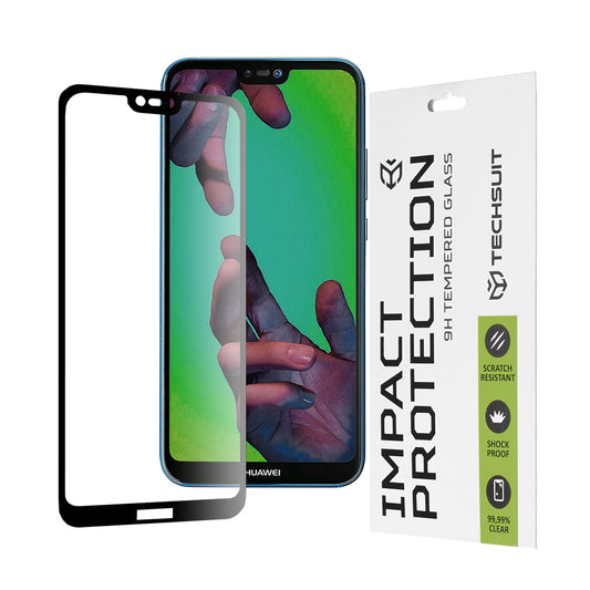 Techsuit Displayschutzfolie für Huawei P20 Lite, gehärtetes Glas, Full Glue, 111D, Schwarz