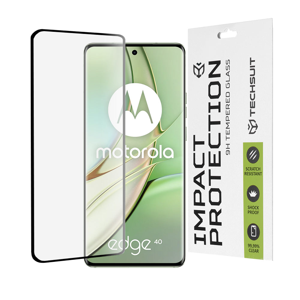 Techsuit Displayschutzfolie für Motorola Edge (2023) / Edge 40, gehärtetes Glas, Full Glue, 111D, Schwarz