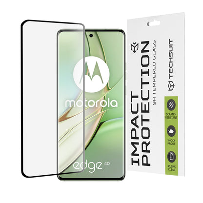 Techsuit Displayschutzfolie für Motorola Edge (2023) / Edge 40, gehärtetes Glas, Full Glue, 111D, Schwarz