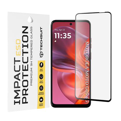 Techsuit Displayschutzfolie für Motorola Moto E15 / G05, gehärtetes Glas, Full Glue, schwarz