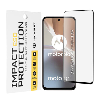 Techsuit Displayschutzfolie für Motorola Moto G32, gehärtetes Glas, Full Glue, Schwarz