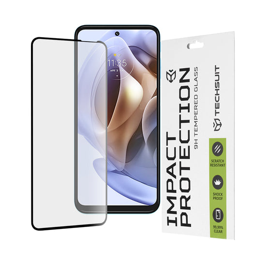Techsuit Displayschutzfolie für Motorola Moto G62 5G / G31 / G41 / G71 5G, gehärtetes Glas, Full Glue, 111D, Schwarz