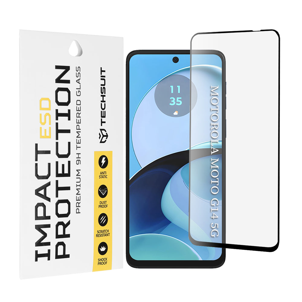Techsuit Displayschutzfolie für Motorola Moto G64 / G54 Power Edition / G14 / G54, gehärtetes Glas, Full Glue, Schwarz