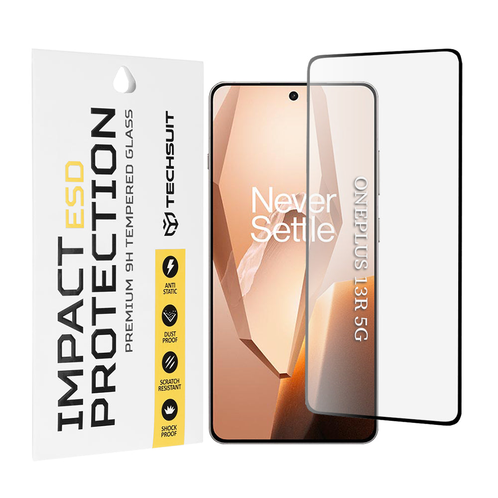 Techsuit Displayschutzfolie für OnePlus 13R, gehärtetes Glas, Full Glue, schwarz